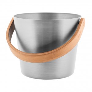 Eimer für die Sauna mit Bambusgriff, hergestellt aus hochwertigem Aluminium.