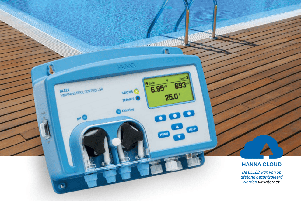 Sicherheitssystem für Poolwasser mit Elektrode und Installationskit.