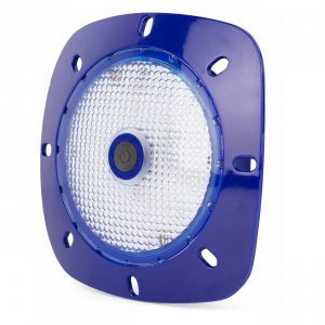 LED-Poolleuchte in Weiß und Dunkelblau, geeignet für Unterwasserbeleuchtung.