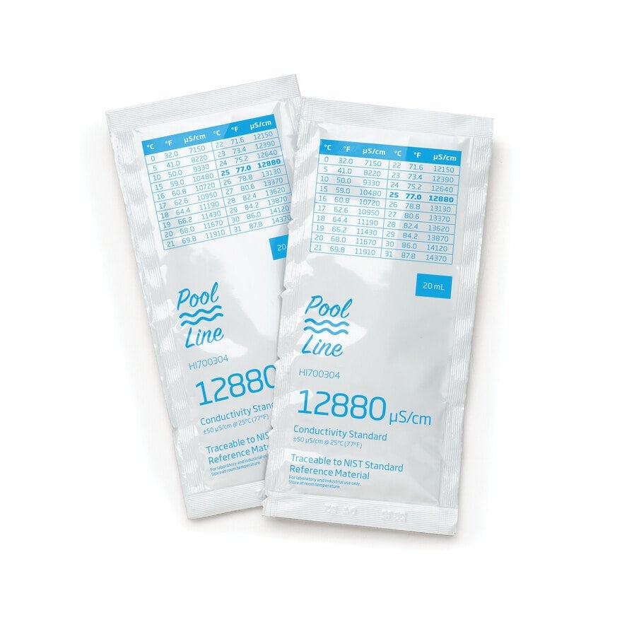 Kalibrierlösung für Wassermessgeräte, 12880 µS/cm, 20-ml-Packung.