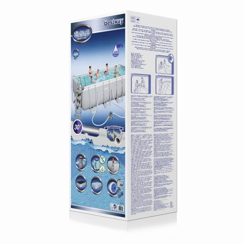 Bestway Power Steel Pool mit Filterpumpe und Zubehör für sommerlichen Spaß.
