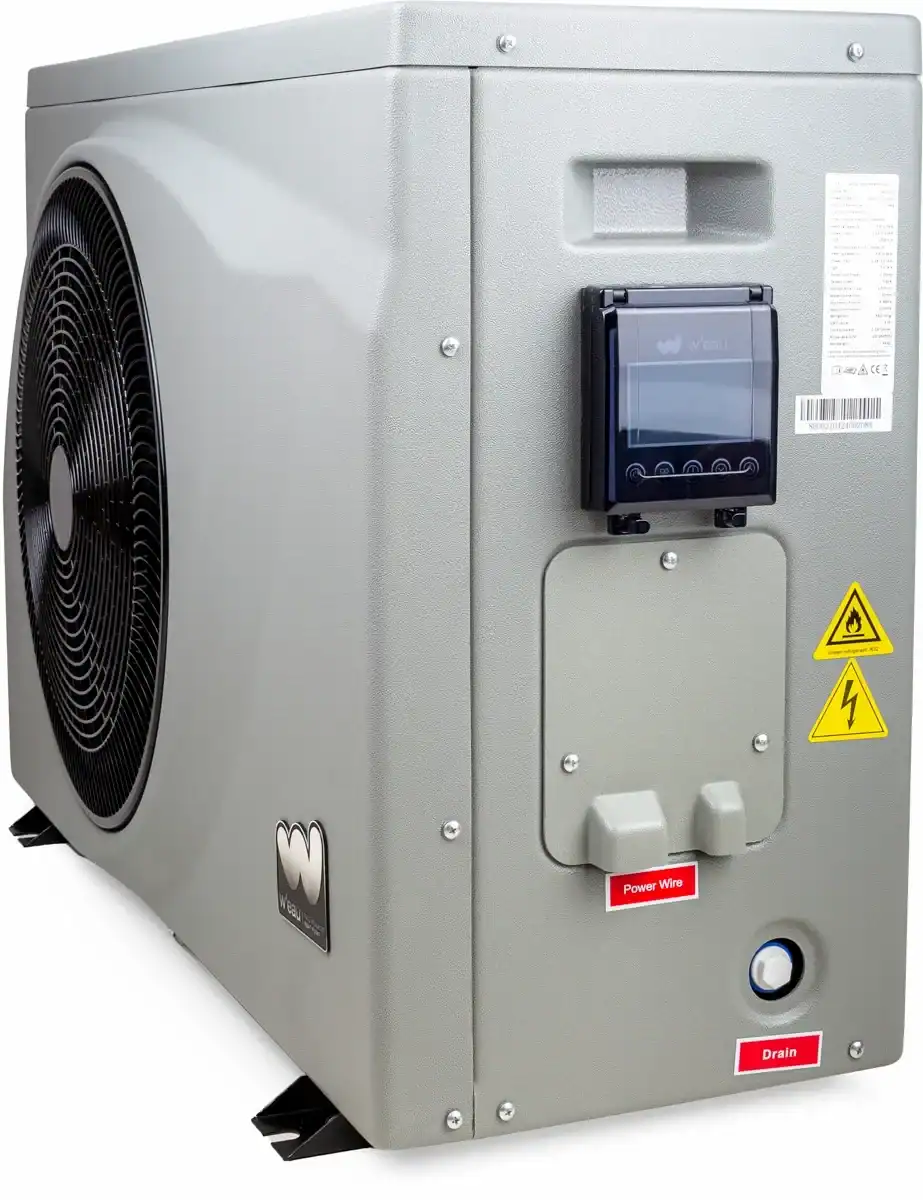Inverter-Poolwärmepumpe zur Beheizung von Pools bis 10,5 kW. Energieeffizient und leise, ideal.
