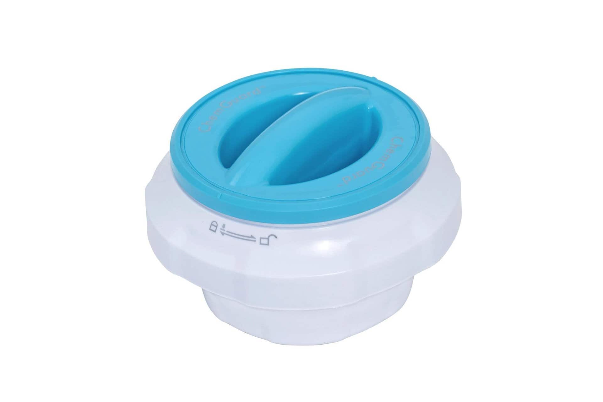 Klappbarer Chlordispenser für Poolwasser, kompakt und benutzerfreundlich.