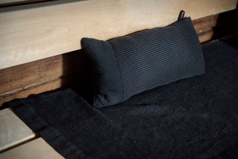 Rento Sauna-Stuhlbezug in schwarz und grau, 60x160cm, für komfortables Sitzen.