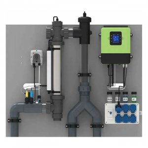 Oxilife OX1 Pool-Wasserpflegesystem auf Paneel.