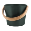 Rento Sauna-Eimer mit Holzgriff und Löffel, schwarzes Design.