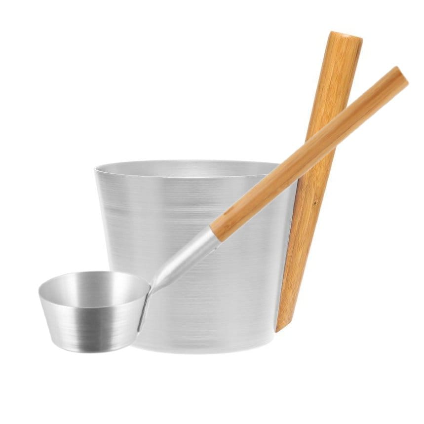 Rento Sauna-Eimer mit Holzlöffel, Aluminium Natur, 5 Liter.