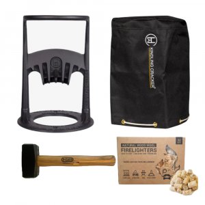 Premium Bundel mit Kindling Cracker, Hammer und Holzkohle für Grill und Kamin.