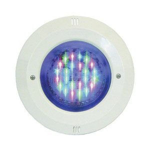 LED-Spot PAR56 für Poolbeleuchtung mit weißem Flansch, energiesparend und farbenfroh.
