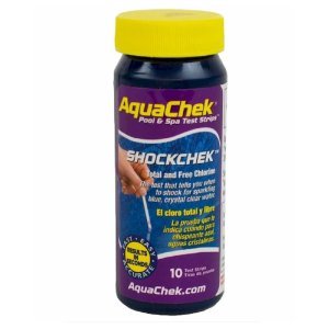 AquaChek ShockChek Teststreifen zur Messung von Chlor und freiem Chlor im Poolwasser.
