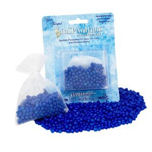 Kamille-Aromatherapie-Perlen für Spa und Bäder, blau, verpackt.