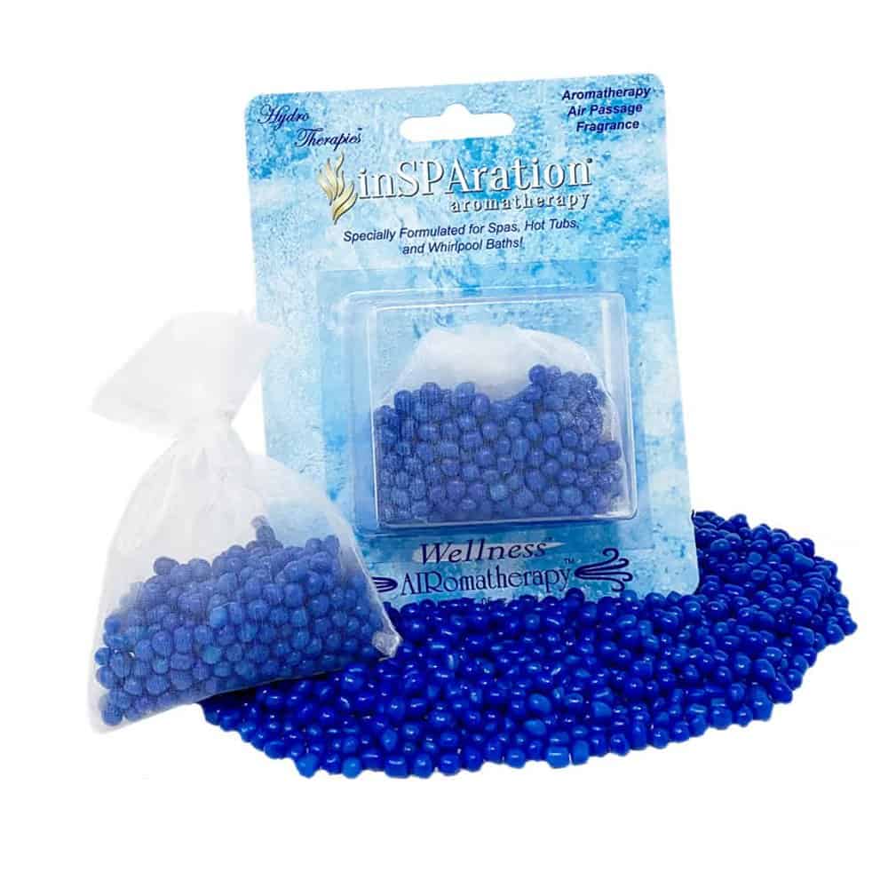 Kamille-Aromatherapie-Perlen für Spa und Bäder, blau, verpackt.