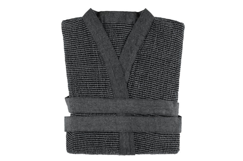 Bademantel Rento Kenno in Schwarz/Grau, S/M, weich und komfortabel zum Entspannen.