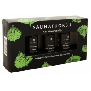 Sauna-Duft-Set mit Sisu, Tall und Salmiac für ein entspannendes Sauna-Erlebnis.
