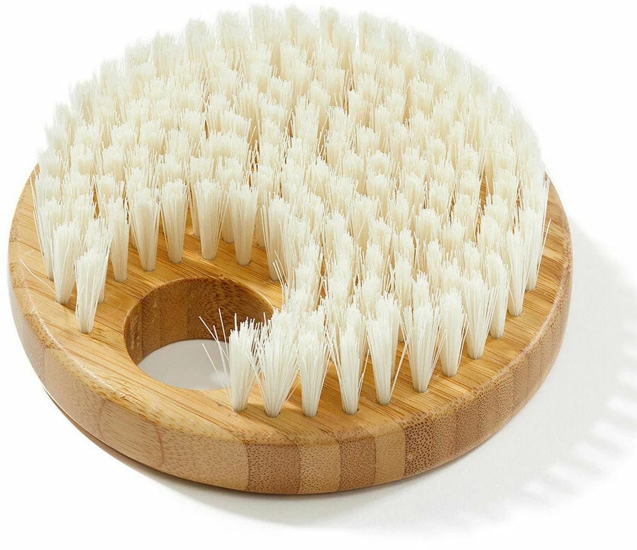 Runde Bambus-Körperbürste mit Naturhaar zur Hautpflege.