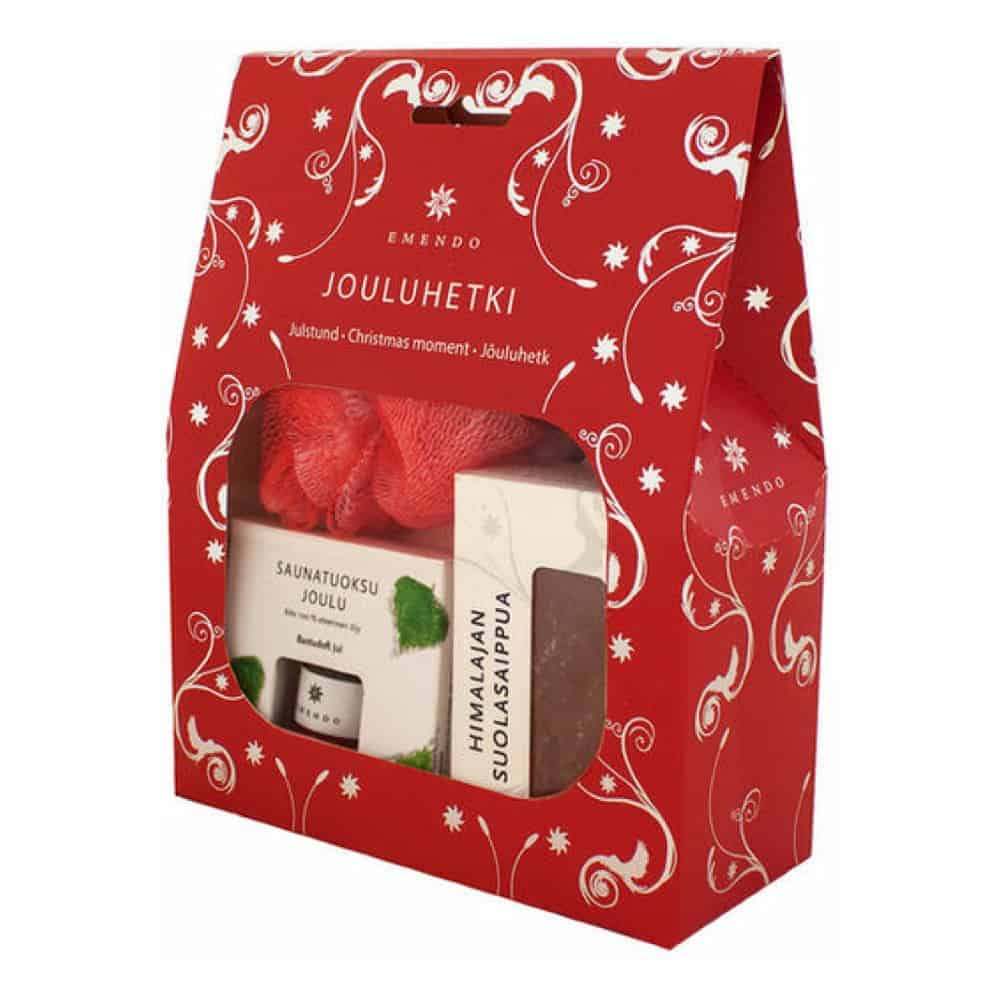 Emendo Sauna-Geschenkset in Weihnachtsverpackung, perfekt für die Feiertage.