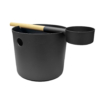 Eimer und Löffel für Sauna, schwarzes Design, ideal für Wasser und Öle.