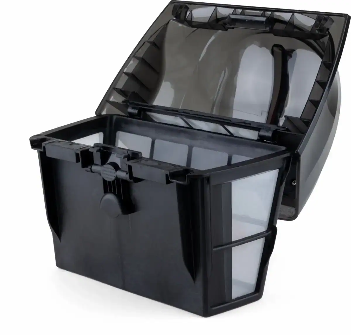 Pool-Filterbox mit durchsichtigem Deckel zum Filtern von Poolwasser.