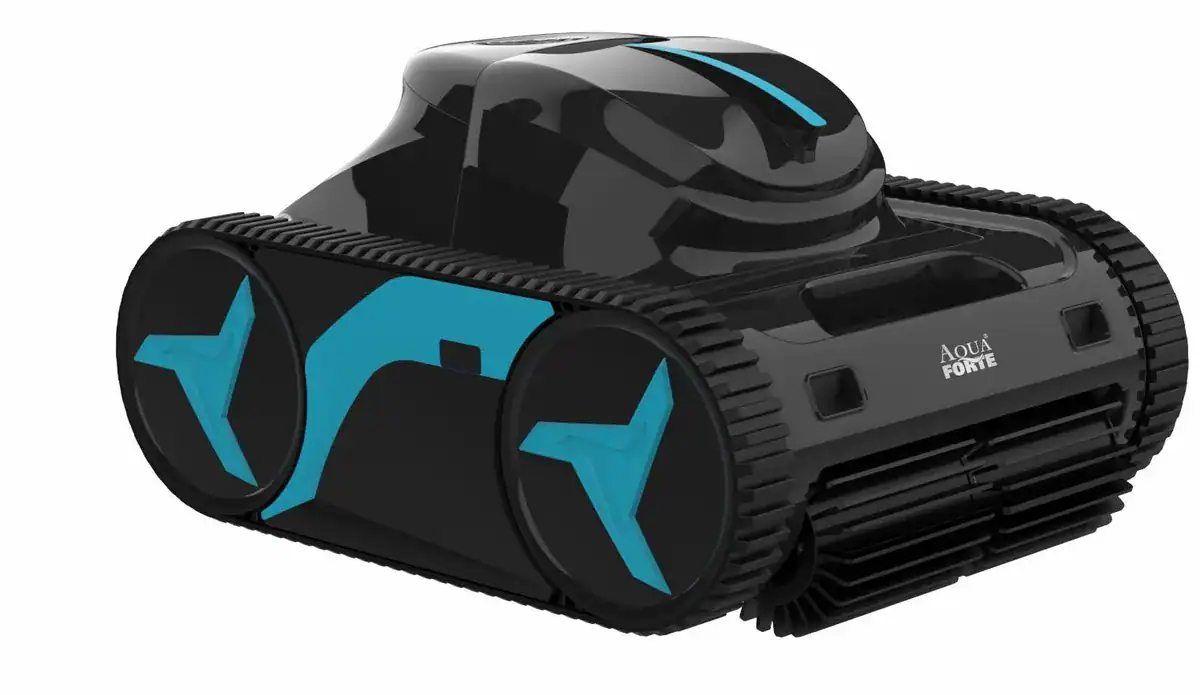 Poolroboter mit rotierenden Bürsten und Wasserreinigung.