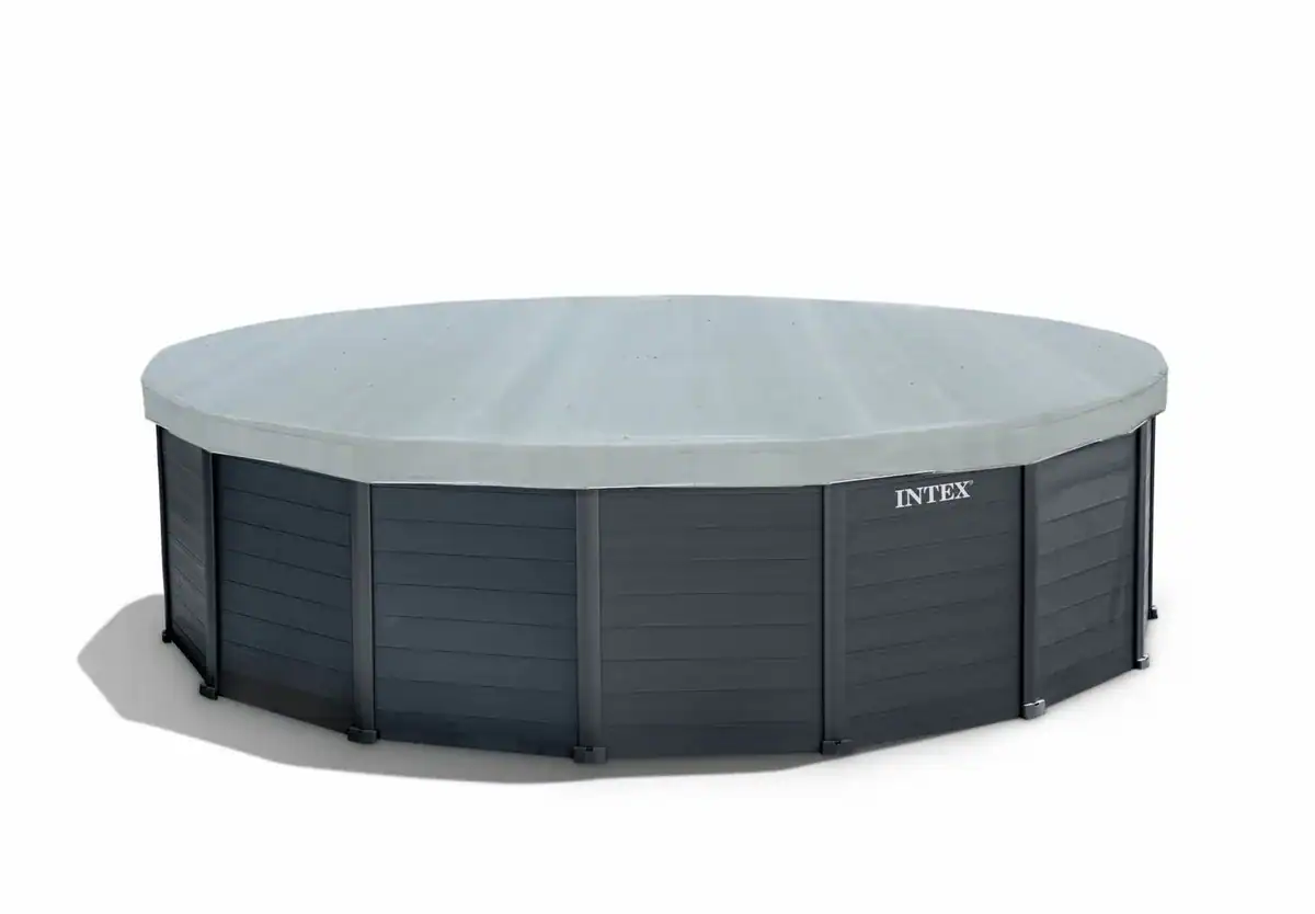 Intex Graphite Grey Pool mit Sandfilterpumpe und Zubehör.