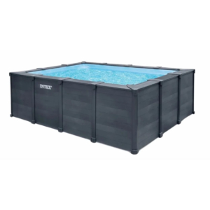 Intex Graphite Grey Panel Pool mit Sandfilterpumpe und Zubehör, ideal für sommerliche Entspannung.