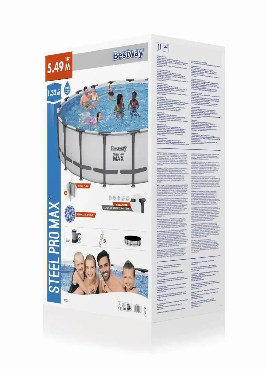 Bestway Steel Pro MAX Pool mit Filterpumpe und Zubehör für sommerlichen Spaß.