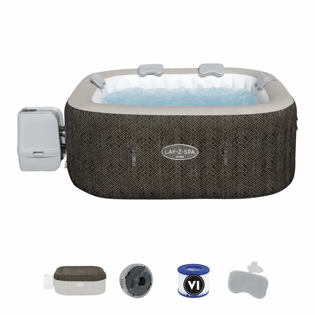 Aufblasbarer Whirlpool mit HydroJet-Massagefunktion für 6 Personen.