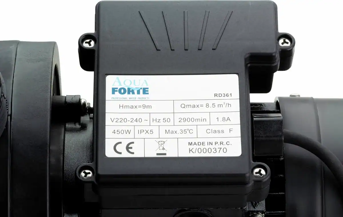 Pumpenmotor für Pool mit wasserdichtem Gehäuse und energiesparendem Design.