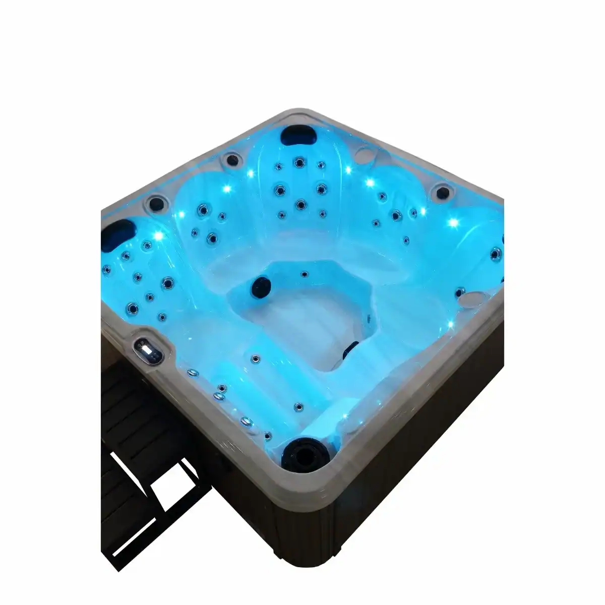 Spa mit LED-Beleuchtung und Düsen für Entspannung und Wellness zu Hause.