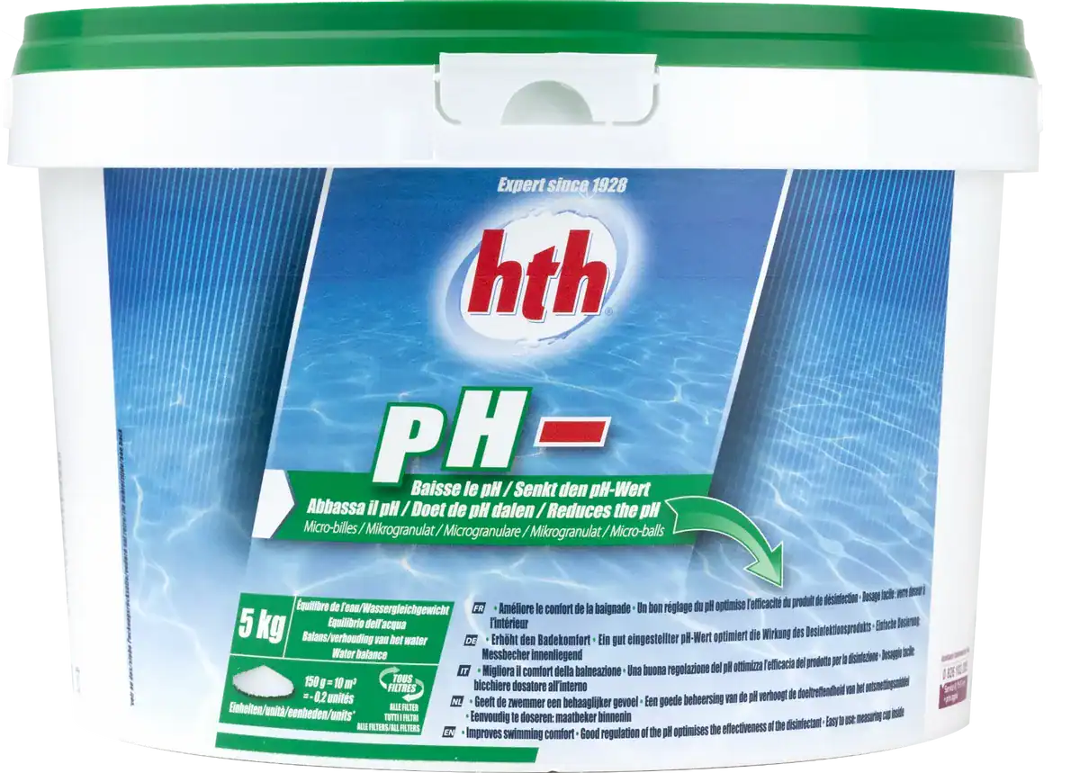 Pool-Reinigungsprodukt HTH PH- fuer Wasserbalance und klares Wasser.