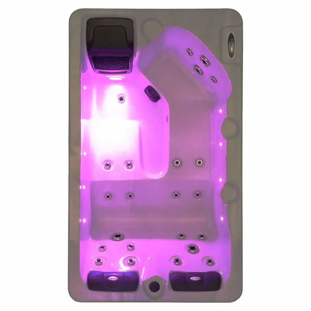 Luxuriöser 3-Personen-Spa mit LED-Beleuchtung und Massagedüsen.