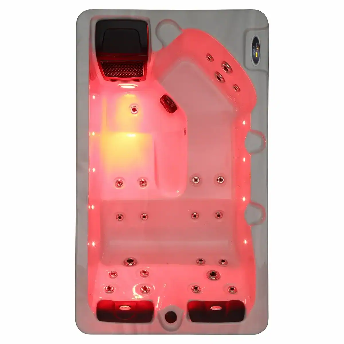 Luxuriöser 3-Personen-Spa mit LED-Beleuchtung und Massagedüsen.
