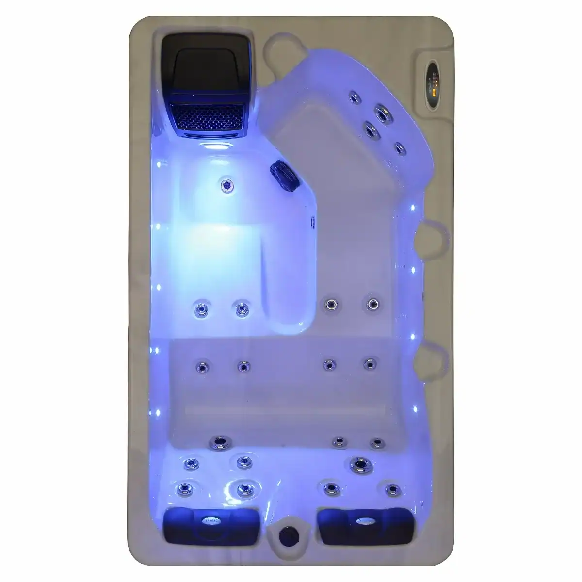 Luxuriöser 3-Personen-Spa mit LED-Beleuchtung und Düsen zum Entspannen.
