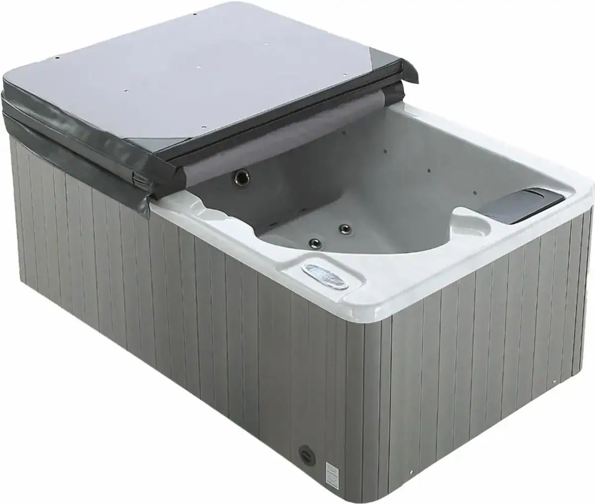 Kompakter 3-Personen-Hot-Tub mit Abdeckung zum Entspannen zu Hause.