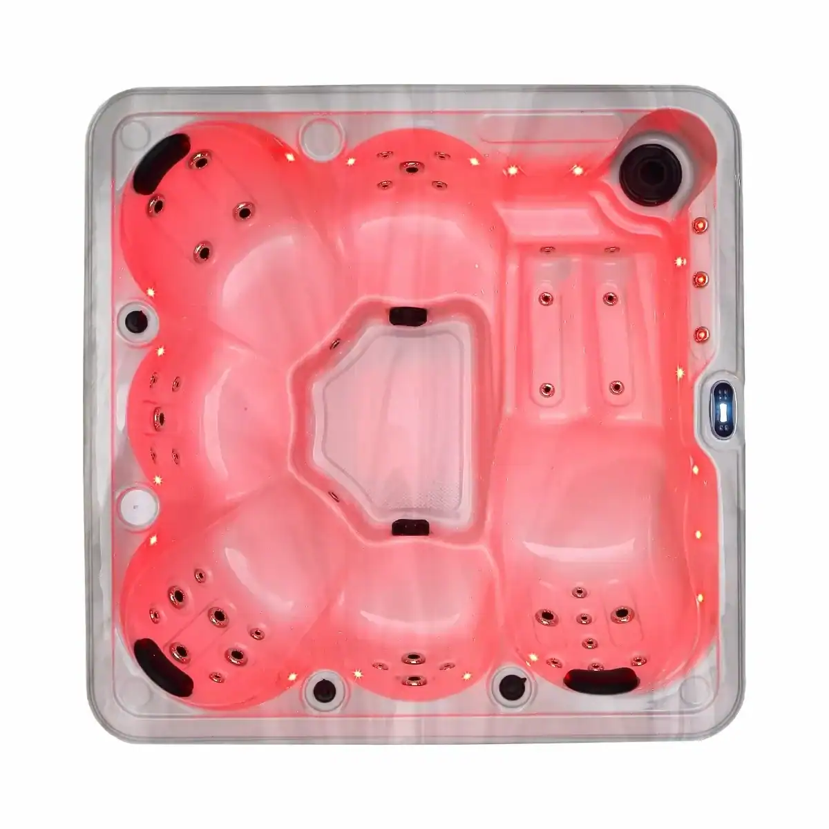 Luxuriöser Hot Tub mit LED-Beleuchtung und Massagedüsen für Entspannung.
