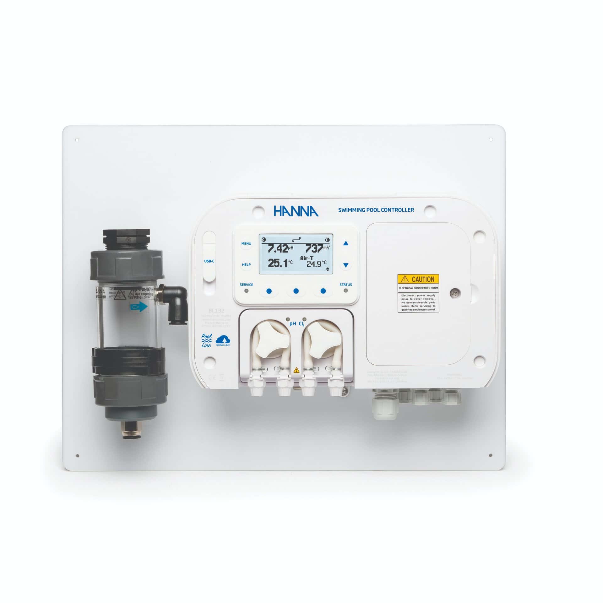 Pool-Controller mit Internet, pH/Redox mit Durchflusszelle 63mm.