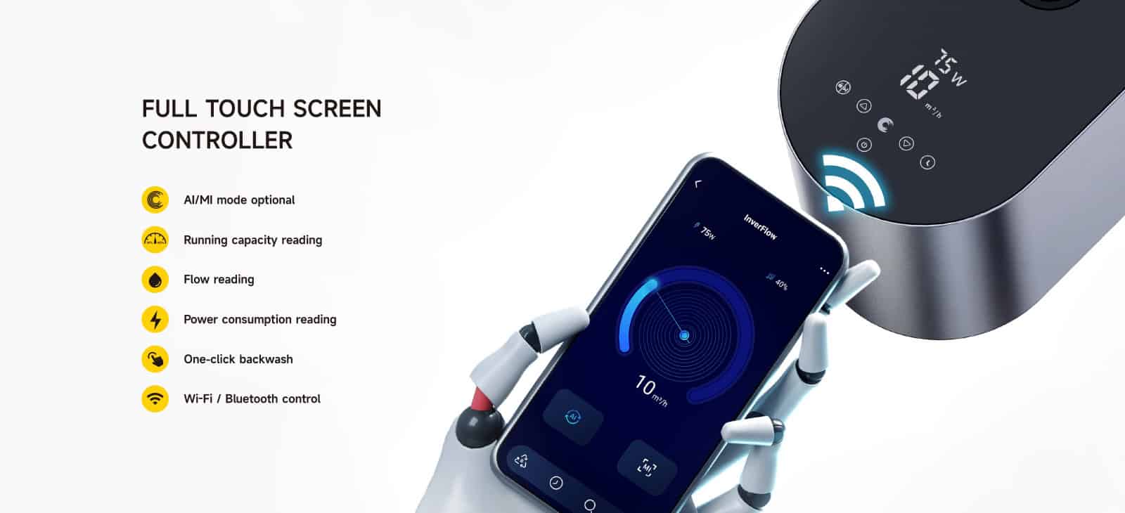 InverMaster IM25 Filter für Pools, 25 m³/h, mit intelligenter Bedienung per Smartphone.