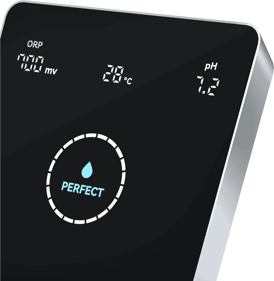 Wasserdesinfektions-Monitor für Pools mit pH- und Temperaturanzeige.