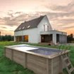Sandfilter-Stadtpool mit Verkleidung und Treppe, ideal für Gartenspaß und Entspannung.