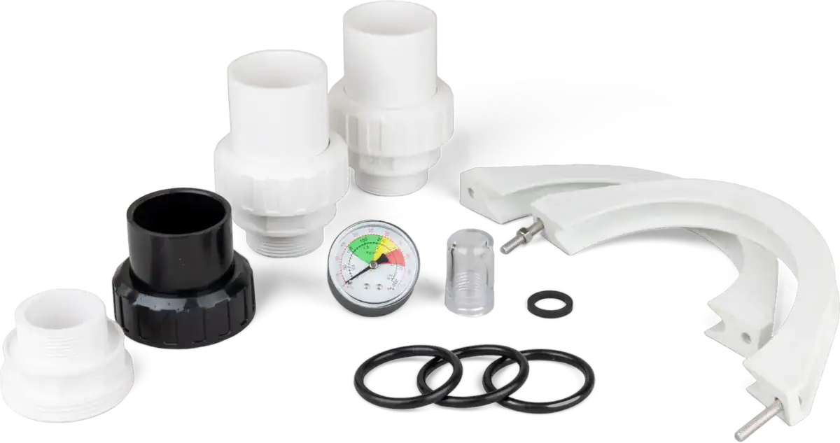 Sandfilterset VPP-400 für Poolfiltration, inklusive Zubehör und Manometer.