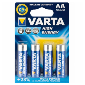 Varta AA Alkaline-Batterien, 1,5V, Set von 4 Stück, geeignet für verschiedene Geräte.