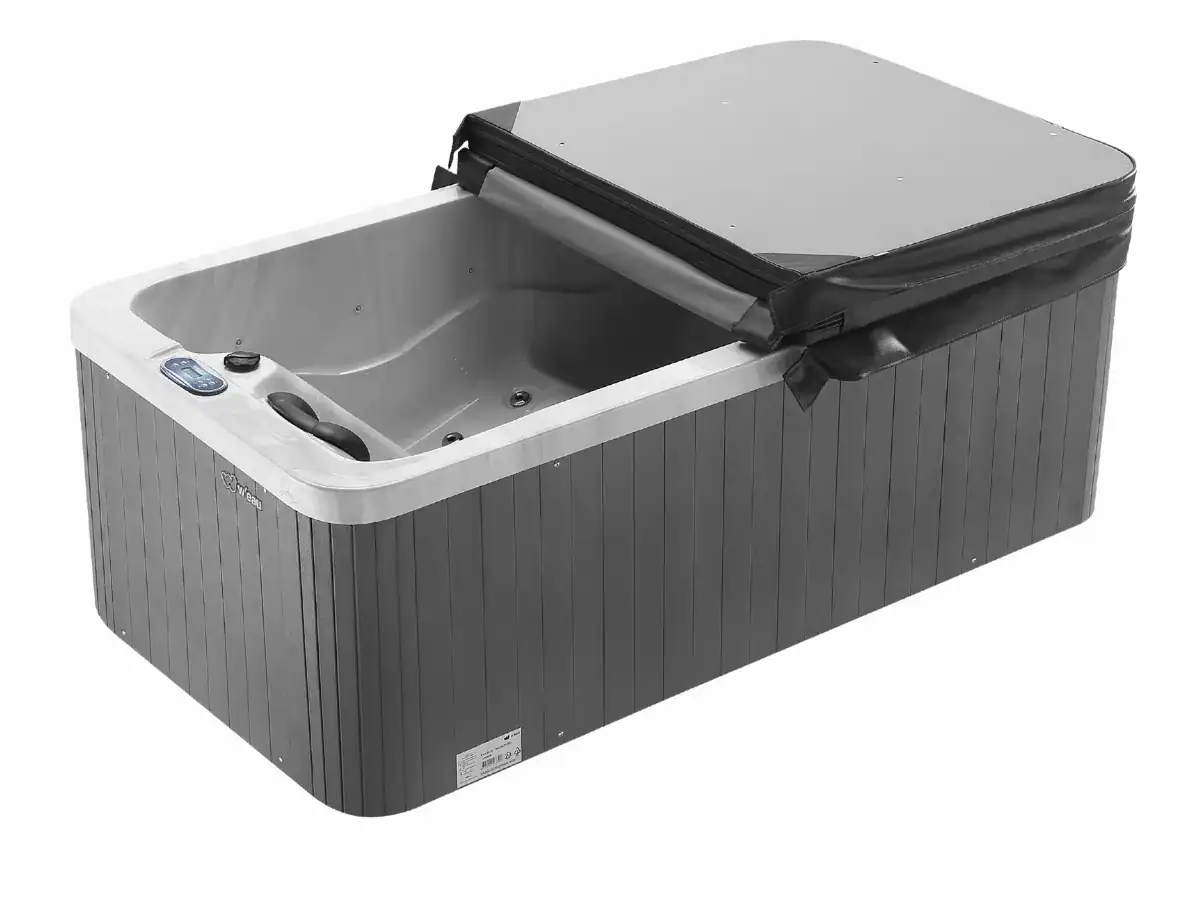 Spa für 2 Personen mit Abdeckung und luxuriösen Funktionen.