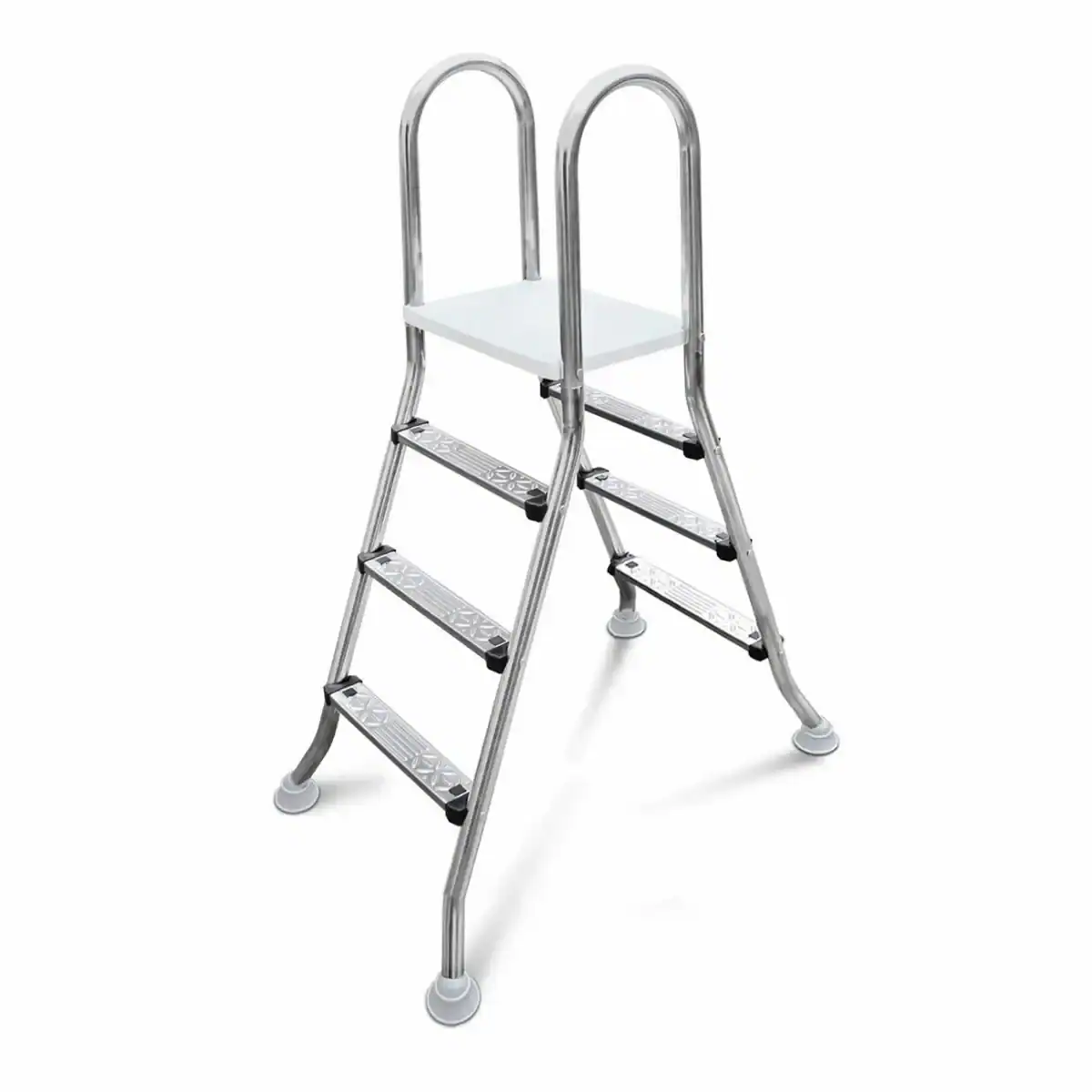 Edelstahl-Poolleiter mit 2x3 Stufen für einen sicheren Zugang zum Pool.