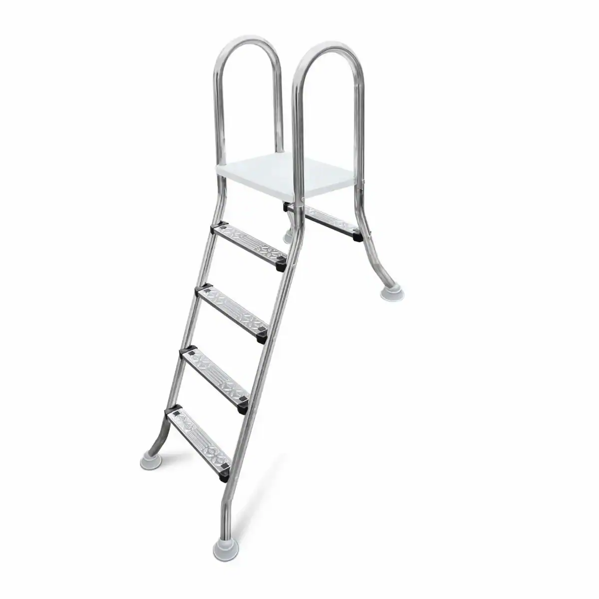 Edelstahl-Pooltreppe mit 4 Stufen und A-Rahmen-Design für einen sicheren Zugang.
