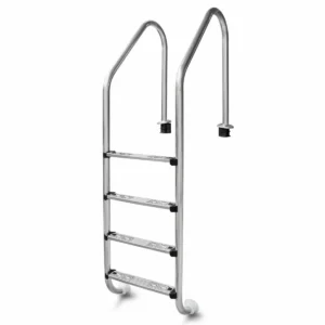 Edelstahl Pooltreppe mit 4 Stufen für sicheren Zugang zum Pool.