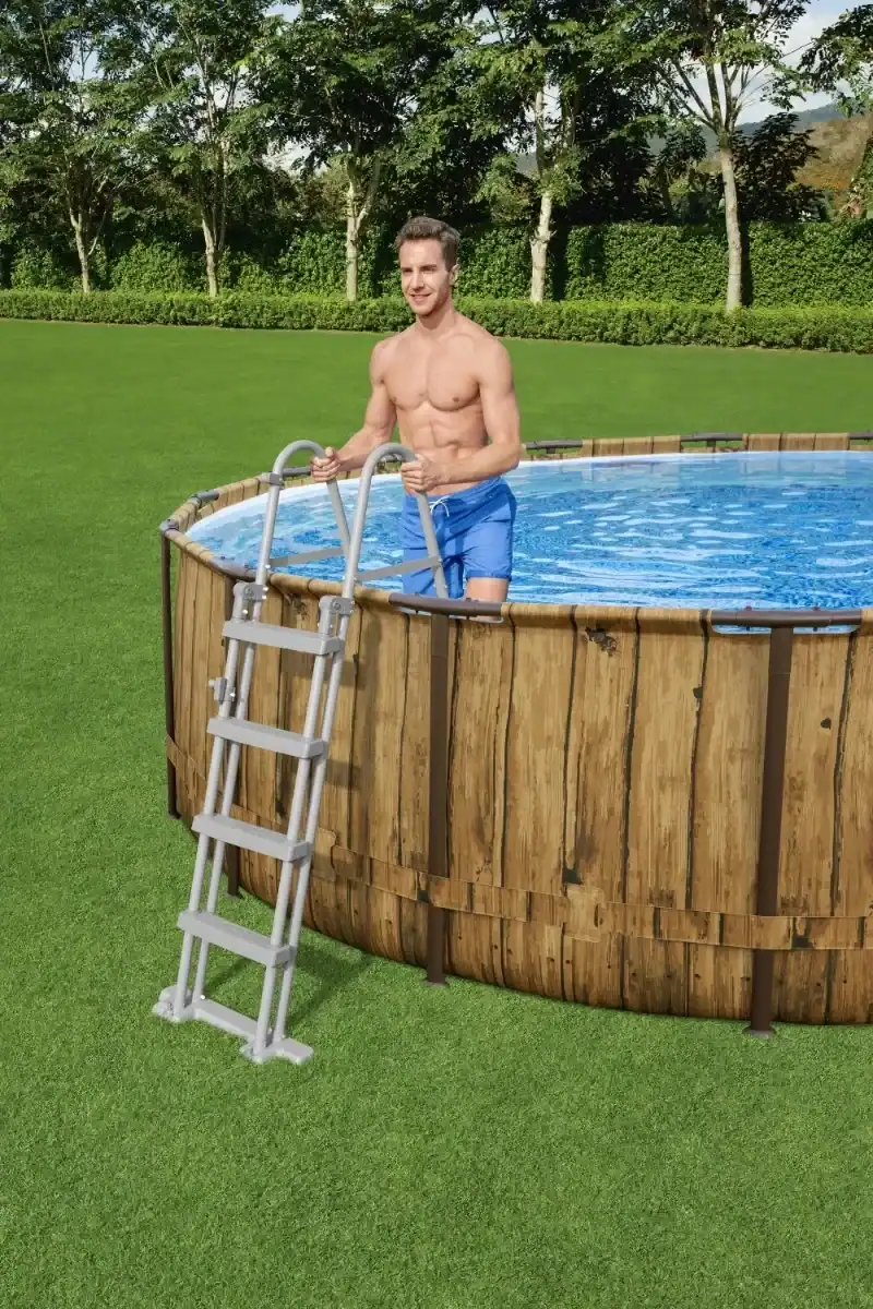 Poolleiter für Bestway Pools, höhenverstellbar von 107 bis 122 cm, mit abnehmbaren Stufen.