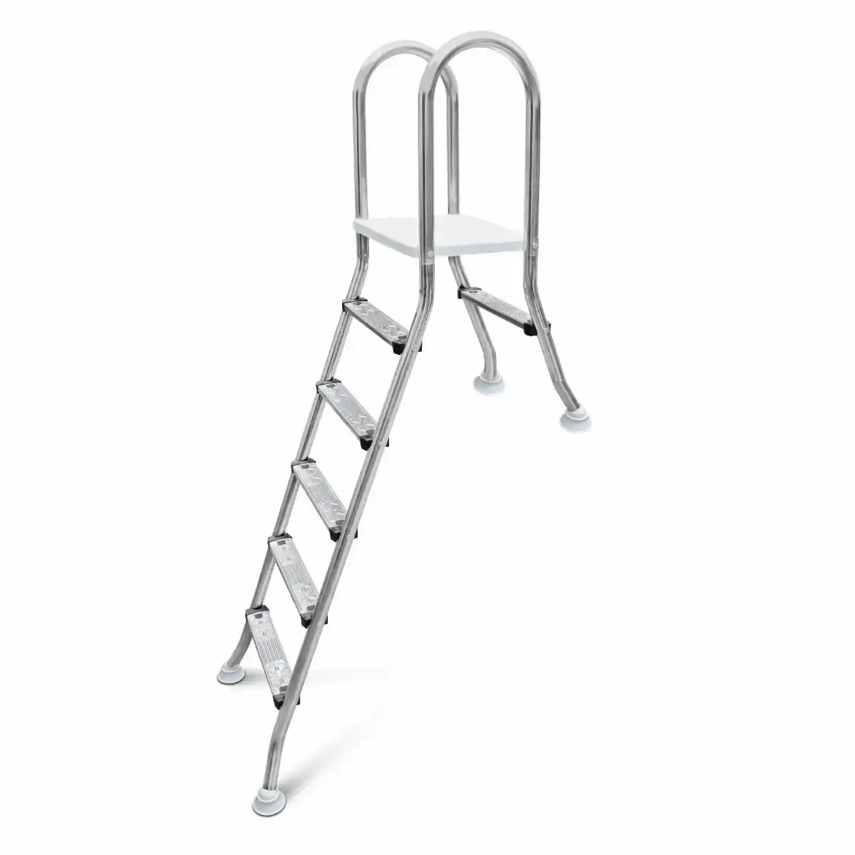 Edelstahl-Pooltreppe mit 5 Stufen und A-Rahmen-Design für sicheren Zugang.