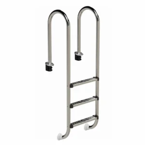 Edelstahl Pooltreppe mit 4 Stufen für sicheren Zugang zum Pool.