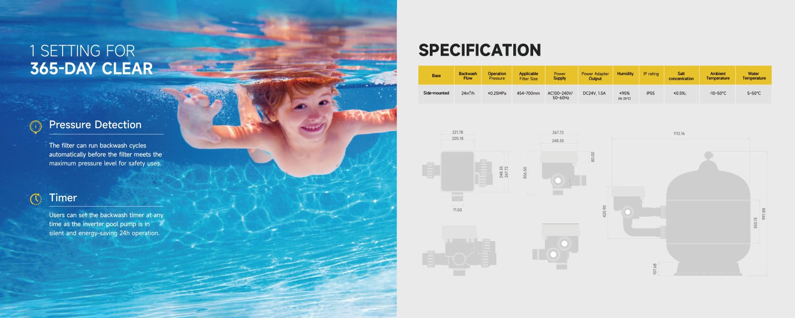 IWash automatischer 6-Wege-Hahn für die Poolwasserpflege.