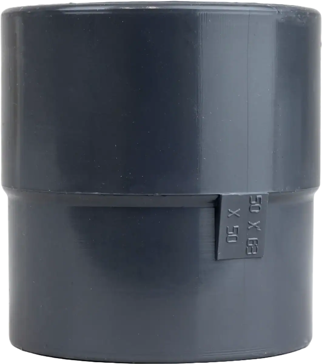 Reduziermuffe PVC 63/50 mm in Grau für Poolanlagen.